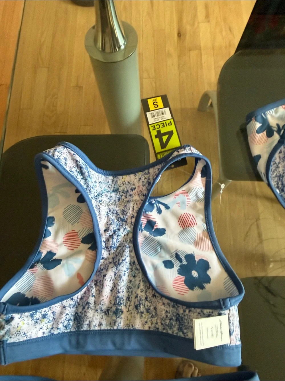 Eddie Bauer Blue and Pink Reversible Floral Girls' 4-Pieces Swim Set
